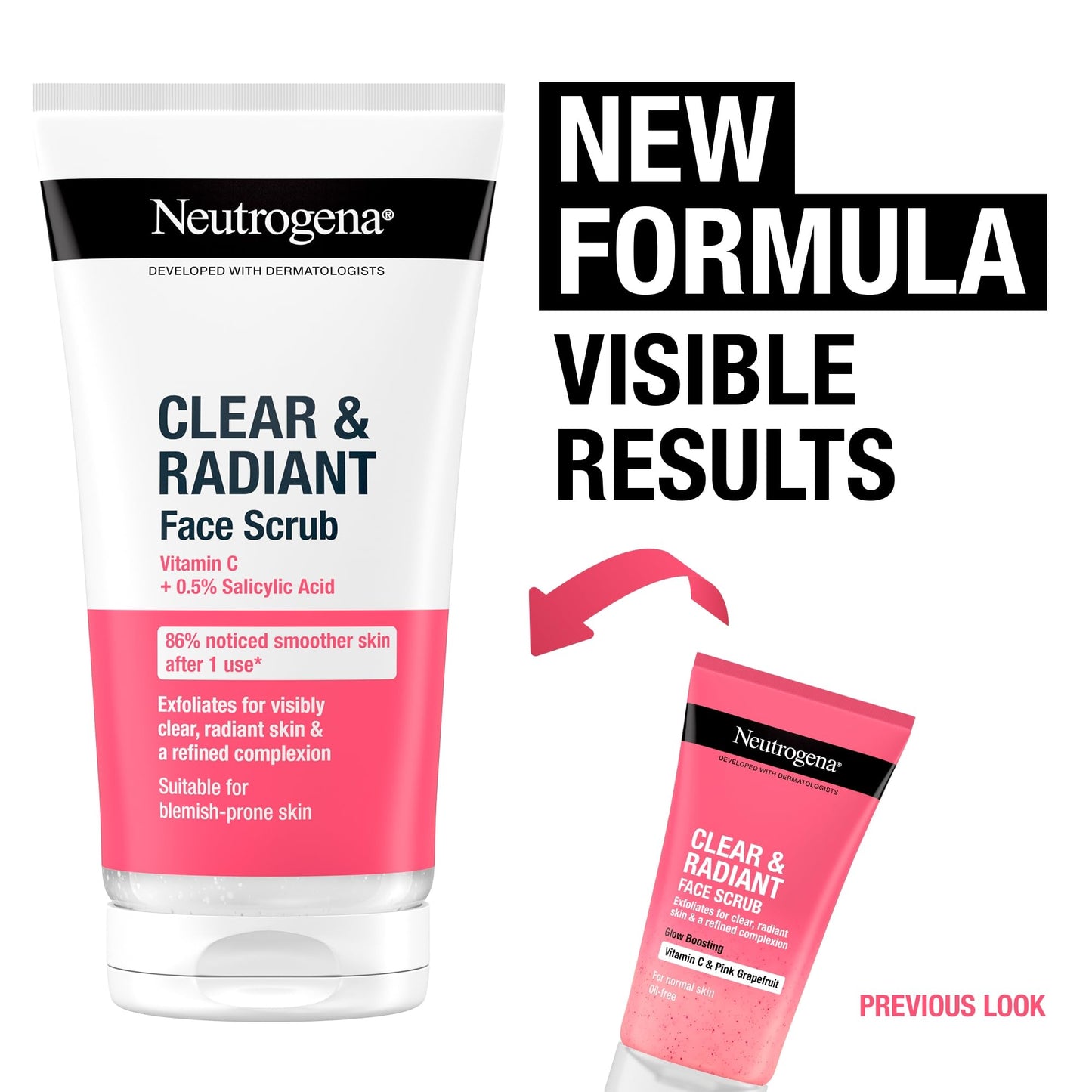 Neutrogena Clear & Radiant Face Scrub (1x 150ml), Purifying & Brightening Oil-Free Daily Exfoliator with Vitamin C and 0.5% Salicylic Acid, Suitable for Blemish-Prone for Clearer Radiant Complexion