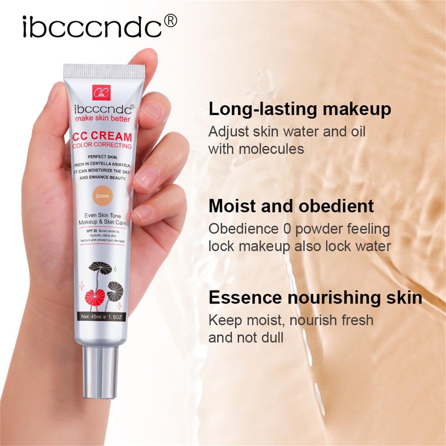 CC Cream with Centella Asiatica - Color Changing CC Cream - Lightweight Skin Tinted Moisturiser and Brightening Face Cream - Full Coverage Invisible Pores Face Concealer Makeup CC Cream SPF 25