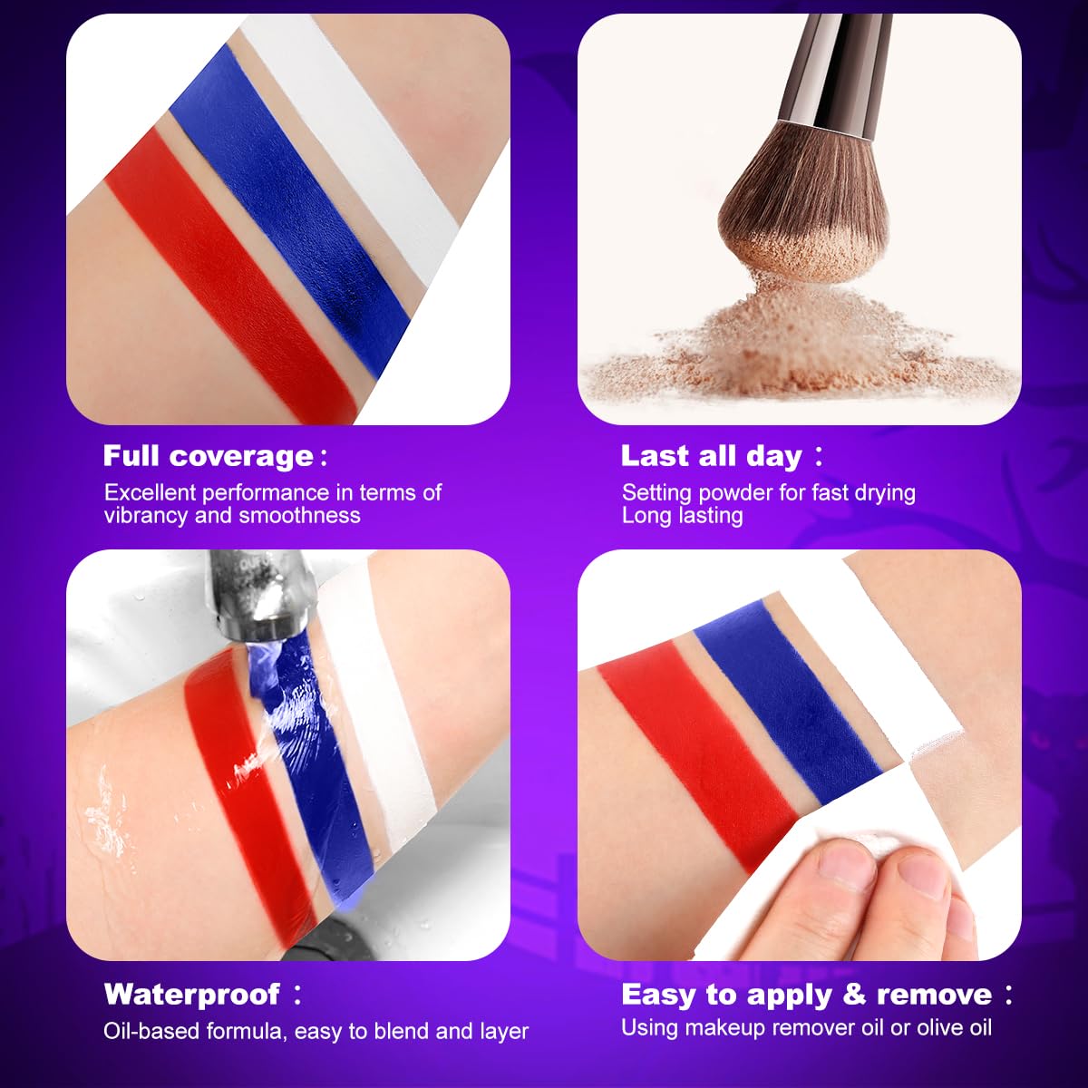 Body Paint Halloween Face Paint 200g, Afflano Clown Makeup Red White and Blue Face Paint Kit, Red Face Painting for Adult Corpse Bride Joker SFX Skeleton Halloween Makeup Football Sport