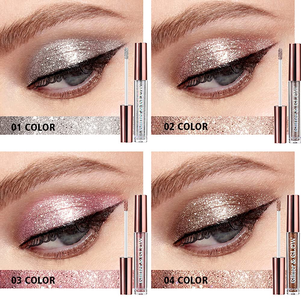 HQDA 10 Colors Liquid Eyeshadow Shimmer Glitter Metallic Eyeshadow Smokey Eye Looks Waterproof Long Lasting Quick Drying Eye Shadow Make up Kits (10 Colors)