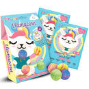 7th Heaven Llamacorn Bath Set (Contains 2 Biodegradable Printed Sheet Masks & 4 Bath Fizzers for Kids). Soothing Kids Face Masks Age 12+, Fun Bath Bomb Set - Genuine 7th Heaven Face Masks Skincare