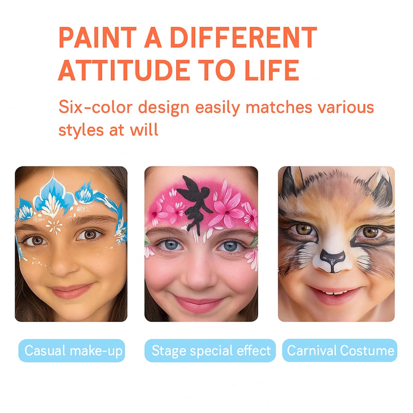 Rainbow Face Paint- Water Activated Painting with 6 Vibrant Colors, Quick Drying and Easy Wash Off, Safe Non-Toxic Formula, With Built-in Brush for Portable Use (2#)