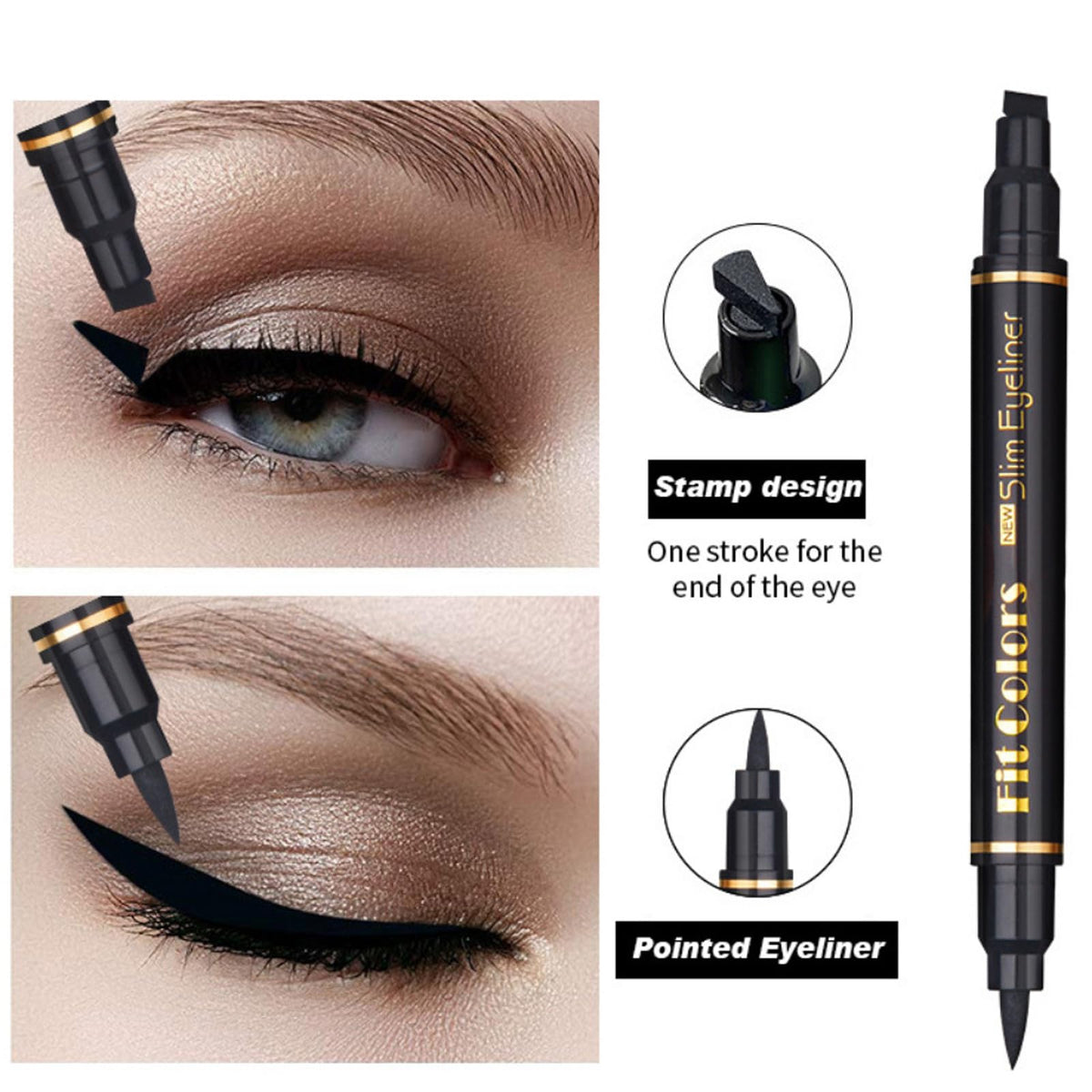 Sitovely Double-headed Liquid Eyeliner Stamp Pencil Set, 6PCS Winged Black Eyeliner Pen for Women, Eyeliner Stencils Long-Lasting Tattoo Makeup-Triangle,Star,Heart,Smiley,Butterfly (B, M)