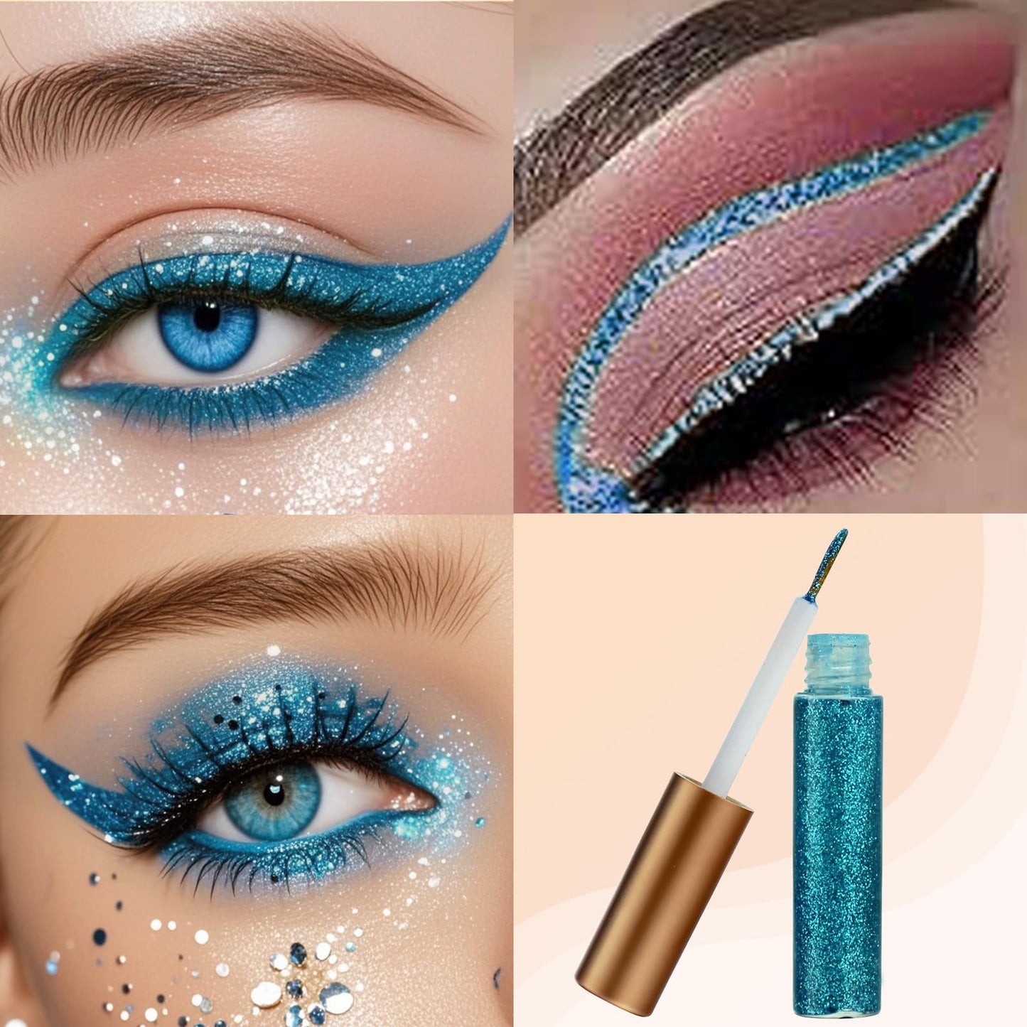 Mikloven Peacock Blue Glitter Liquid Eyeliner, Waterproof Long-Lasting Shimmer Eye Liner with Fine Brush Tip, Colorful Glitter Eye Liner Liquid for Precise and Vibrant Eye Makeup