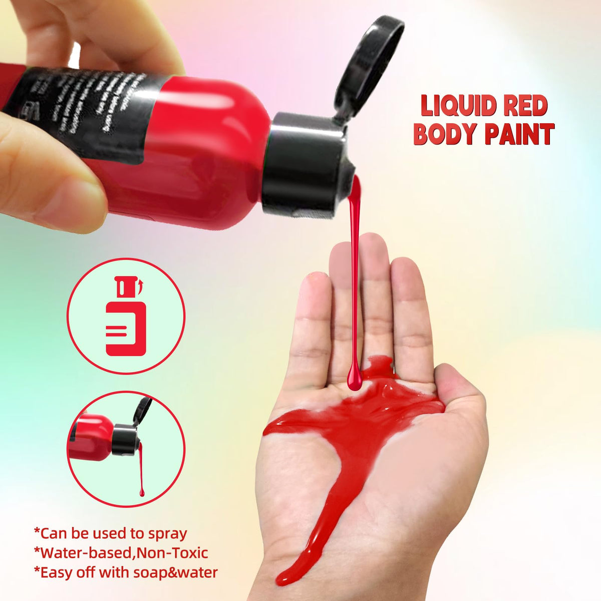 Go Ho Makeup Liquid Red Face Body Paint(2.1 oz),Red Makeup Water Based Face Paint and Body Paint for Special FX, Cosplay, and Halloween Make up