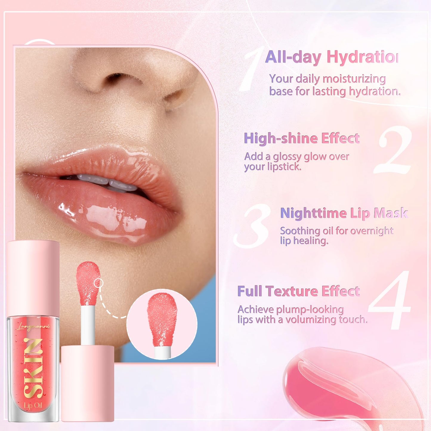 LANGMANNI Moisturizing Lip Oil,No-Sticky Lip Gloss Lip Balm Lip Care,Fruit Flavoured Lip Oil For Dry Lip's Moisturizing Hydrating And Nourishing (Cherry)