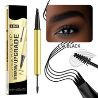 Weixinbuy 2-IN-1 Microblading Eyebrow Pen Long-lasting, Waterproof Eyebrow Pencil Dual-Ended with 4-Fork-Tip & Brow Brush & Clear Brow Gel, Fluffy & Defined Brows for Natural-Looking (2# Black)