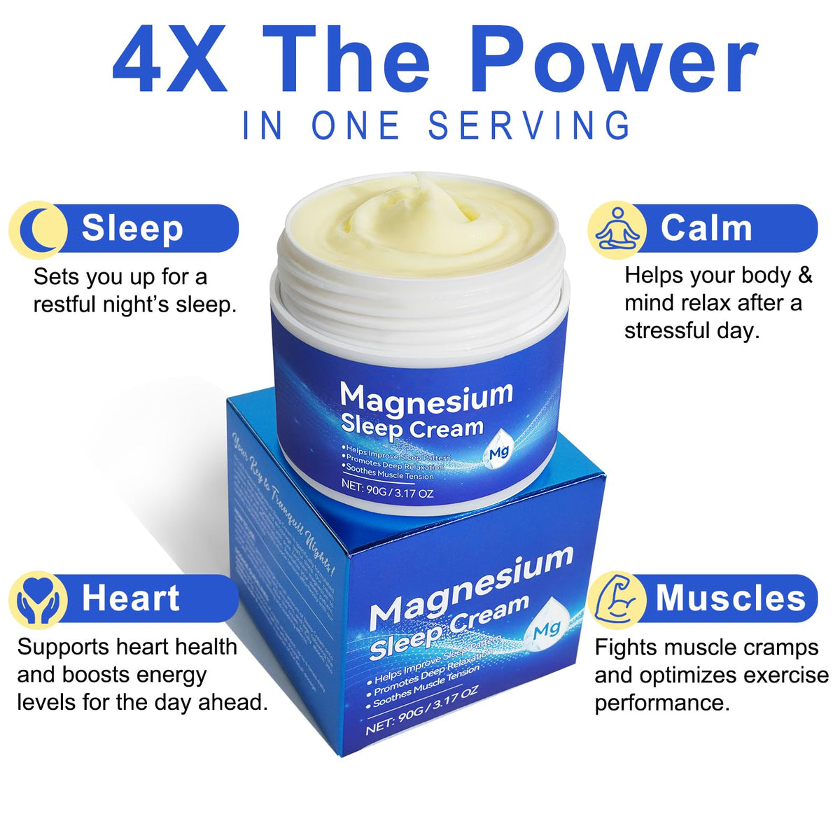 Uocasi Magnesium Soothing Sleep Cream,2 x 90g Magnesium Skin Muscle & Body Calm Moisturing Butter, Relief for Restless Legs | Muscle Joint Relaxant for Cramps & Pain, Natural Sleep Support