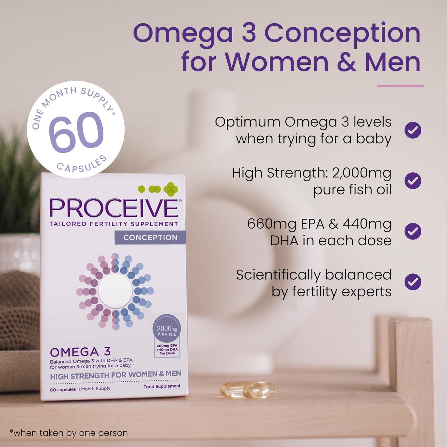 Proceive Omega 3 Conception for Men & Women Trying for a Baby - EPA & DHA High Strength Pure Fish Oil Tablets - 60 Capsules - 2000mg Fish Oil per Dose - Sustainably Sourced, No PCBs, No Heavy Metals