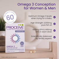 Proceive Omega 3 Conception for Men & Women Trying for a Baby - EPA & DHA High Strength Pure Fish Oil Tablets - 60 Capsules - 2000mg Fish Oil per Dose - Sustainably Sourced, No PCBs, No Heavy Metals