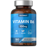Horbäach Vitamin B6 100mg | 180 High Strength Tablets | Regulation of Hormonal Activity & Fatigue Support | Suitable for Vegans & Vegetarians | by Horbaach