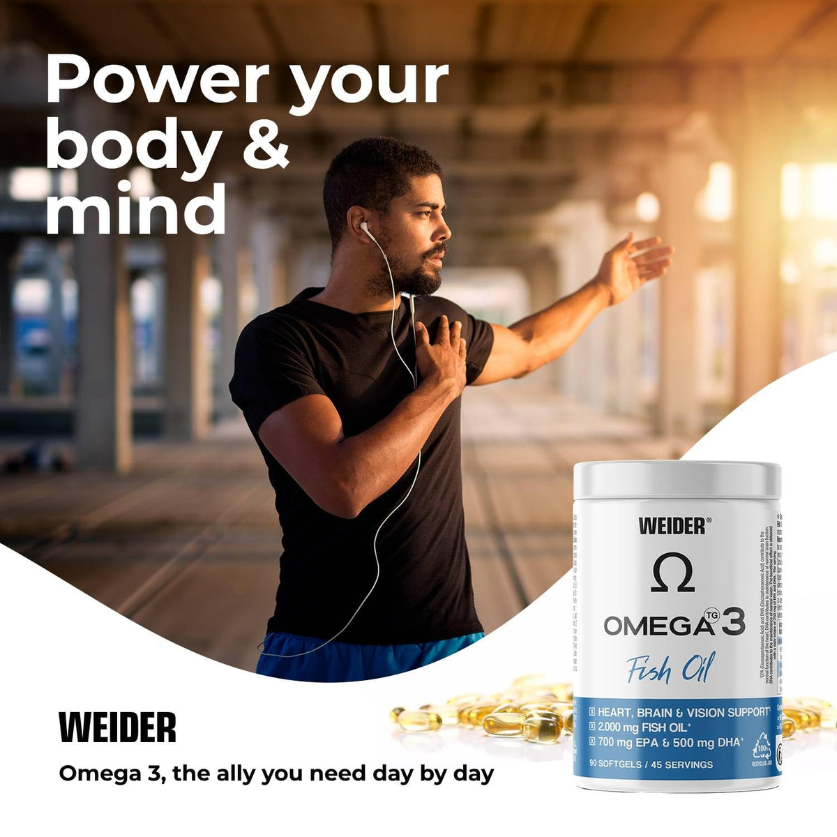 Weider Omega 3 (90 Softgels) with Fatty Acids EPA and DHA, Vitamin E, Support the Normal Functioning of the Heart, Brain and Vision