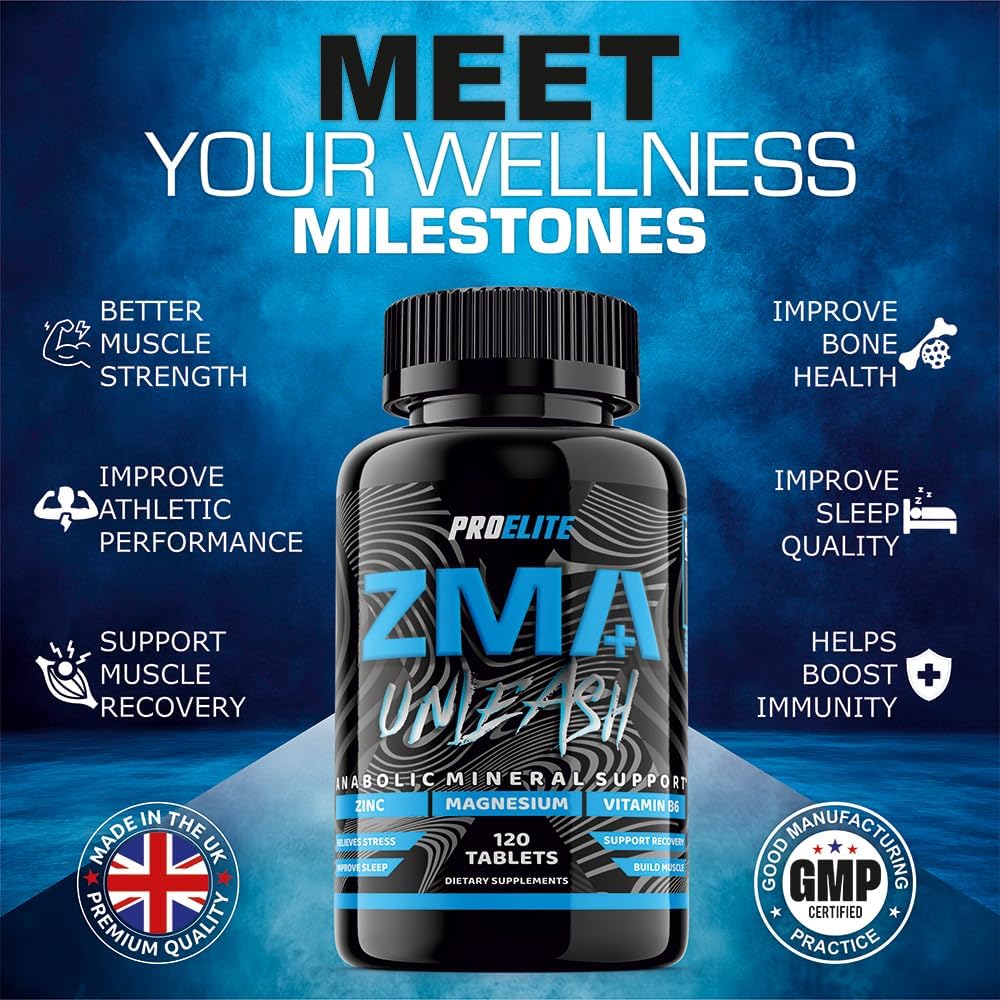 ZMB6 60 Tablets Gluten Free Vegan Vitamin B6, Magnesium and Zinc Tablet | Normal Muscle Function & Energy Yielding Metabolism | Muscle Growth & Sleep Support | PROELITE UK