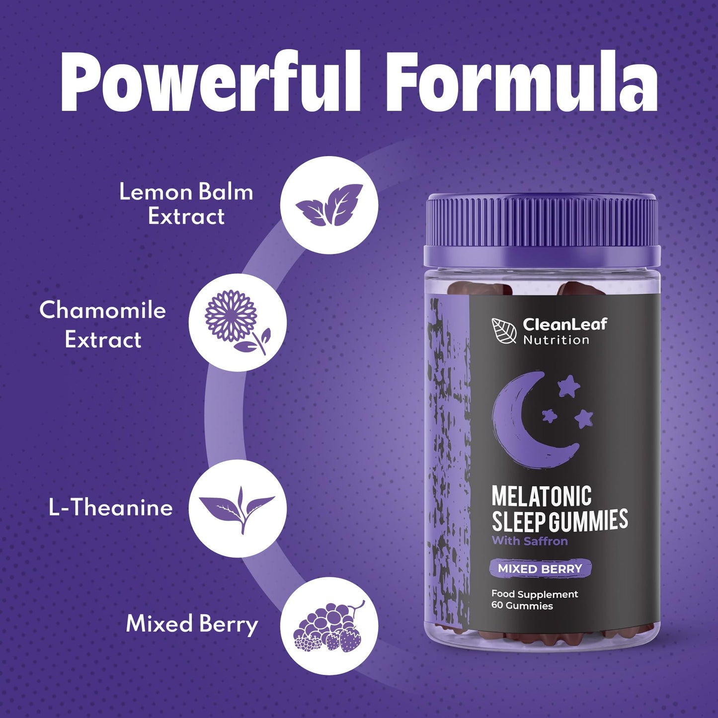 HILLTEN HEALTH Natural Sleep Support Gummies for Adults - Melatonic Formula for Restful Nights, Sleep Gummies Promoting Natural Sleep Production, Promotes Healthy Sleep Patterns, 60 Count