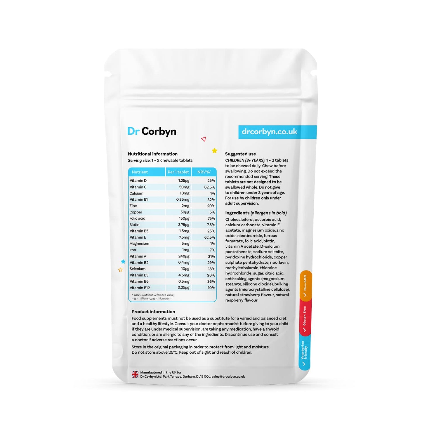 Dr Corbyn Kids' Multivitamin + Minerals - 60 Chewable Tablets | 18 Essential Vitamins and Minerals | Daily Support for Growing Children | Fruity & Tasty Chewable Multivitamin