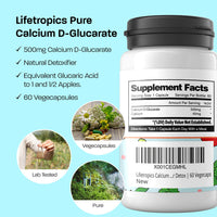 Lifetropics Calcium D-Glucarate - 500mg Calcium D-Glucarate - Lab Tested - Liver Detox Supplement - 60 Vegetable Capsules