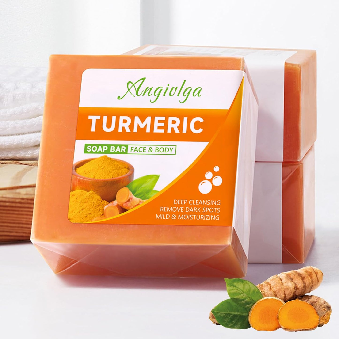 Angivlga Turmeric Soap,Natural Handmade Soap Bar For Dark Spot Corrector,Face,Body