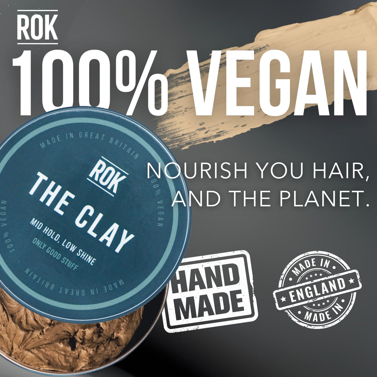 ROK Products Hair Styling Clay – Mild Hold Low Shine Grooming Clay – Vegan Friendly Handmade Matt Hair Clay Men for Texture and Volume – Smooth Caramel Scent – Easy to Apply and Long-Lasting Formula
