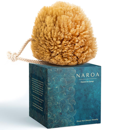 Naroa NAROA Natural Exfoliating Loofah Sea Sponges for Bath & Shower | Scrunchie Body Puff Scrubber | Sustainable Eco Gift for Adults (Medium)