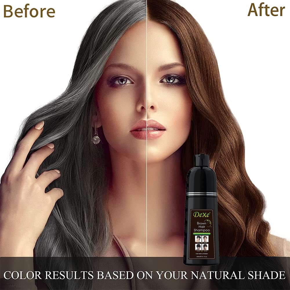 Amzsea Instant hair shampoo, hair dye shampoo for men and women - 100% grey coverage - quick and easy - lasts 30 days 3 in 1 black hair dye (Bottled Brown)