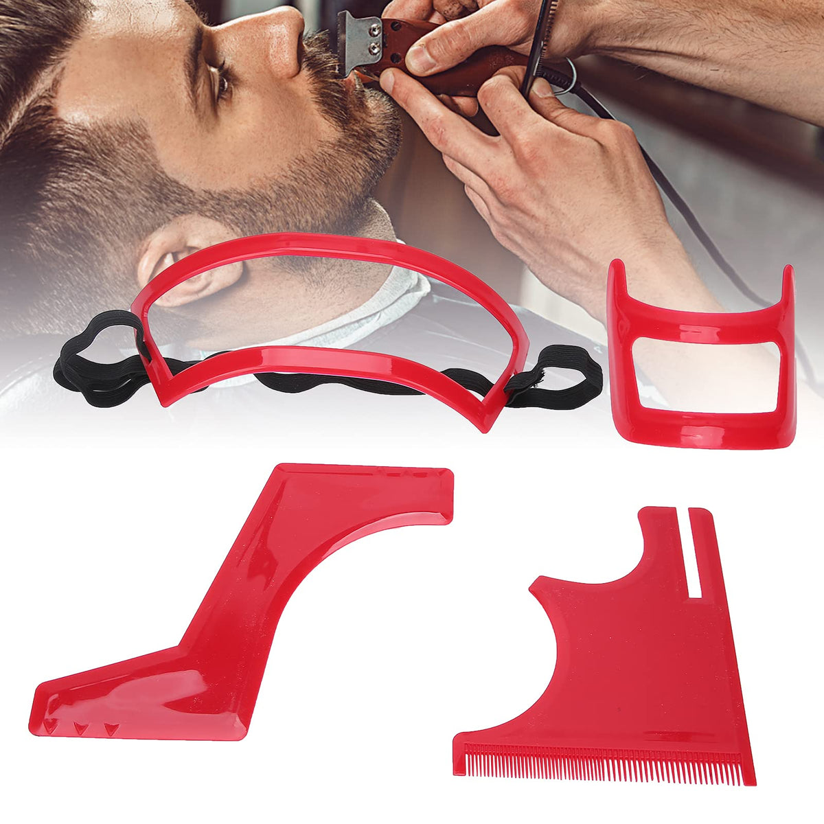 Fybida Beard Hairline Template Kit, Professional 4-Piece Set for Beard and Hairline Shaping, Beard Trimming Tool Facial Hair Outline Shaper Beard Hair Grooming Stencil Styling Guide for Men Styling & Haircut