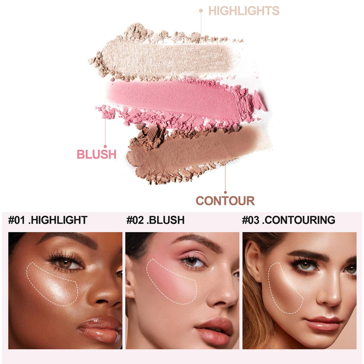 Joyeee 2Pcs Face Makeup Palette, 3 In 1 Blush Highlighter Contour Palette Pressed Powder, Blendable, Buildable, Travel Friendly, Multi-functional Face Beauty Combination for Shaping & Glowing Effect#1