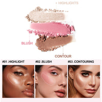 Joyeee 2Pcs Face Makeup Palette, 3 In 1 Blush Highlighter Contour Palette Pressed Powder, Blendable, Buildable, Travel Friendly, Multi-functional Face Beauty Combination for Shaping & Glowing Effect#1
