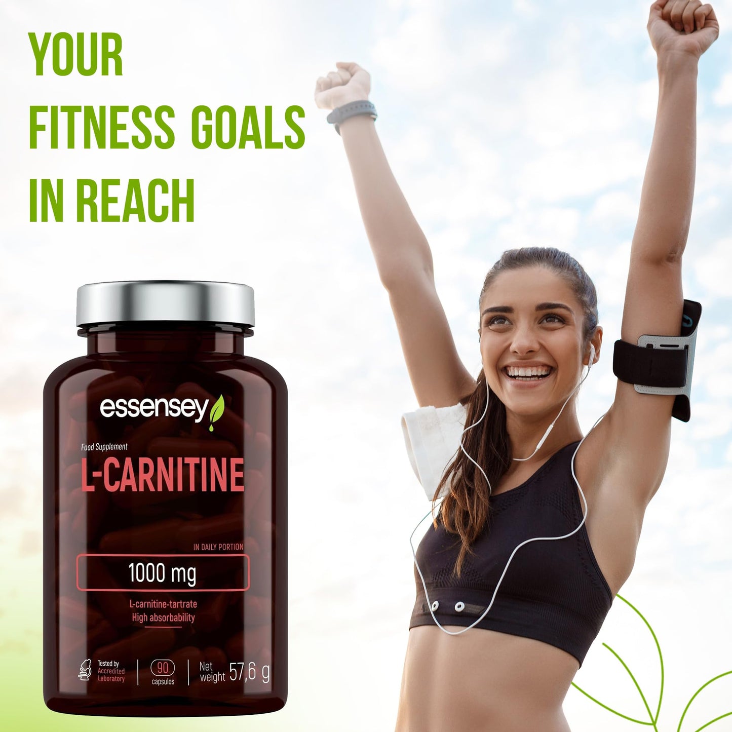 ESSENSEY Essensey L-Carnitine 1000mg - 90 Capsules | High Absorption Form | Ideal for Vegetarians High Strength L Carnitine Supplement