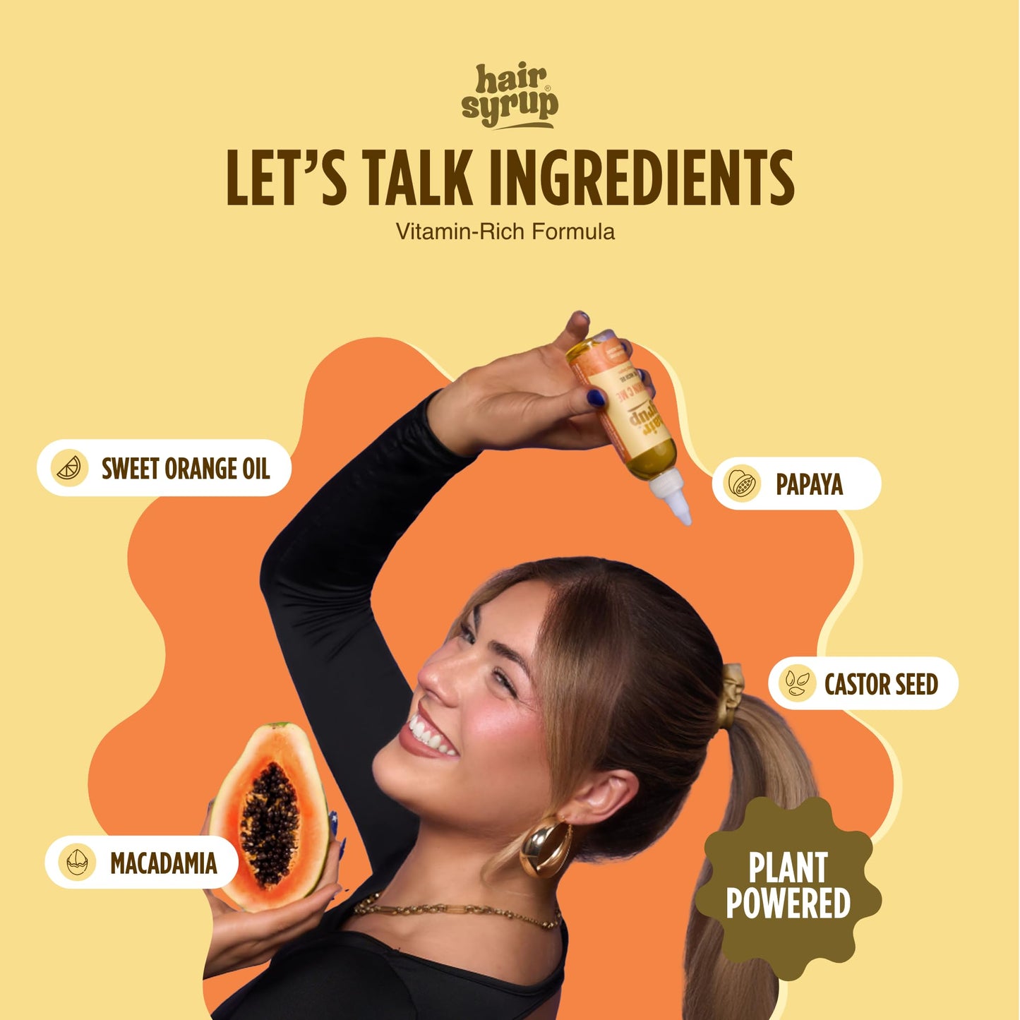 Hair Syrup | Vitamin C Me Pre-Wash Hair Oil | Revive Fragile, Delicate Strands | Strengthen Hair & Reduce Breakage | Made with Sweet Orange Oil, Papaya & Macadamia | Vegan | 100% Natural | 100ml