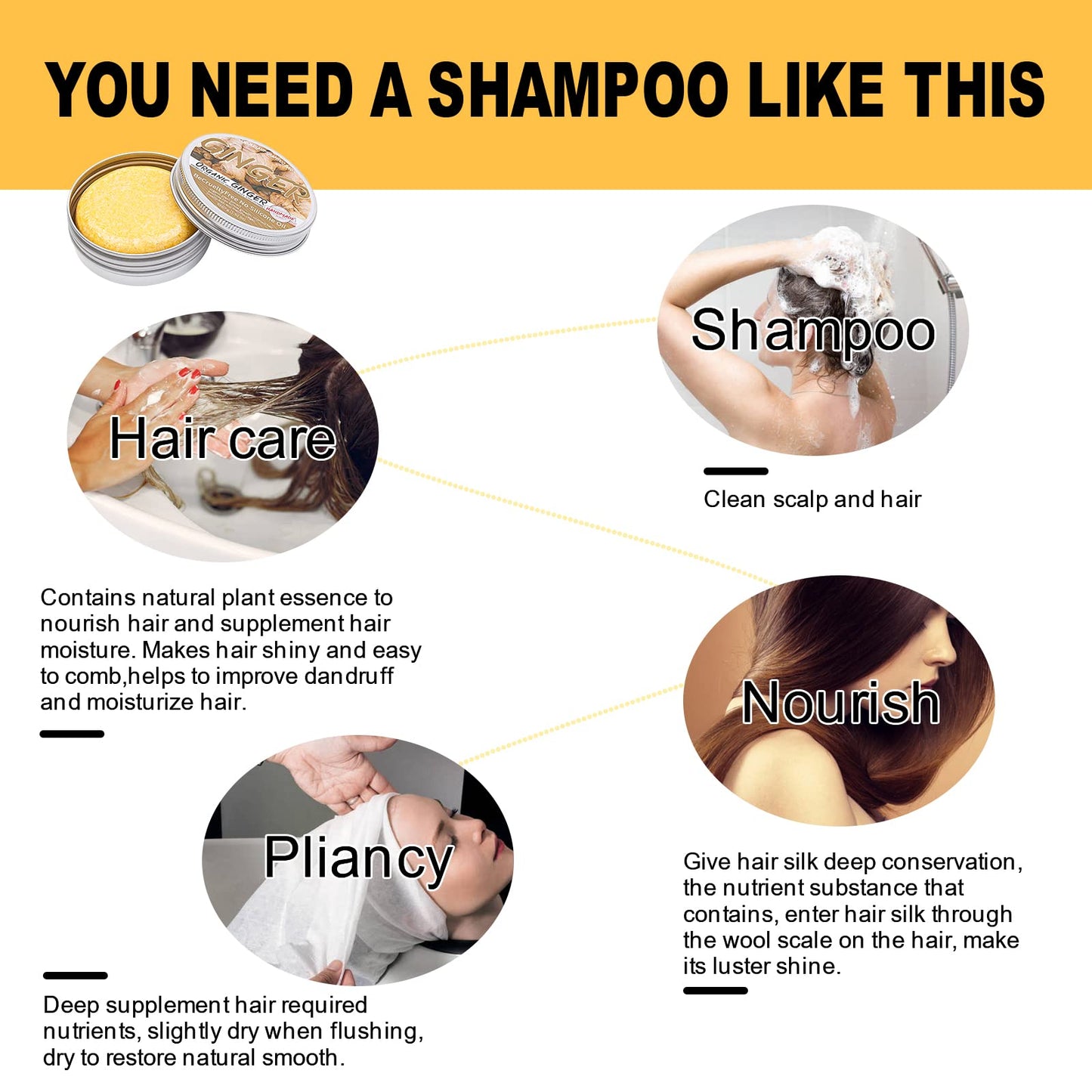 Samkeen Ginger Hair Shampoo Bar, Ginger Shampoo Bar, Ginger Shampoo Soap, Natural Organic Ginger Shampoo Soap for All Hair Types, Moisturize Hair and Control Oil (2pcs Ginger)