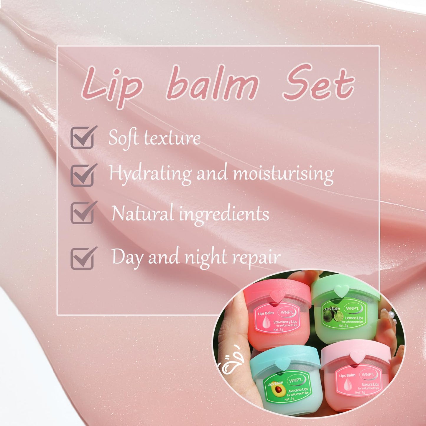 Lip balm Set, 6 Packs Lip Balm Multipack,Original, Honey, Avocado, Rose, Sakura, Peach,Reduce Lip Lines&Wrinkle Day&Night Lip Care,Lip Repair Mask Lip Exfoliator Lip Moisturizer