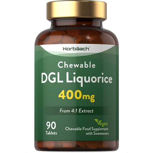 DGL Licorice Chewable Tablets 400mg | Liquorice Root Extract | 90 Vegan Tabs | by Horbaach