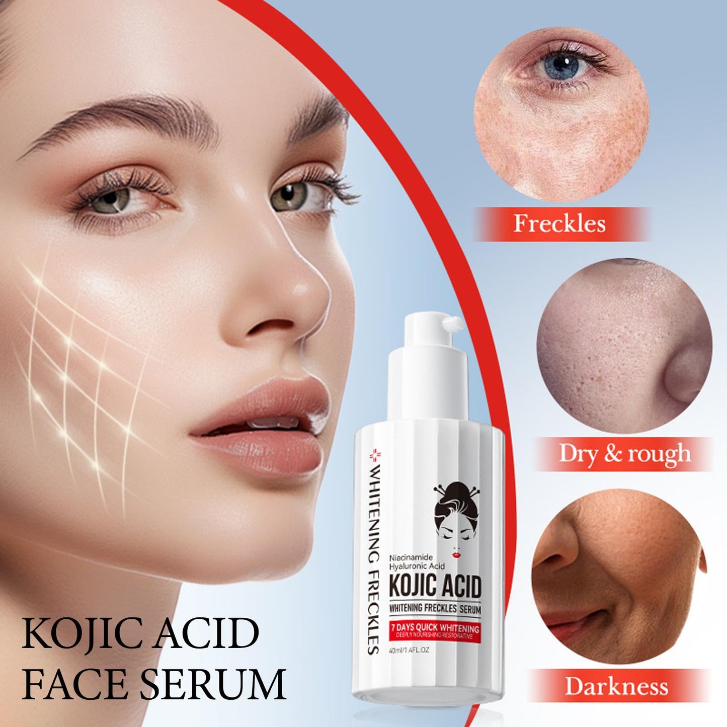 Pothenika Kojic Acid Face Cream Set, Kojic Acid Serum and Skin Lightening Cream, Anti-aging Dark Spot Remover for Face, Hydrating Face Cream Hyaluronic Acid Serum for Dull and Dry Skin(2PCS)