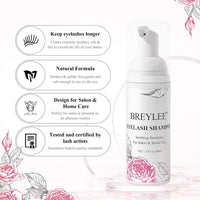 BREYLEE Lash Shampoo Kit 60ml, Rinse Bottle & 2 Brushes, for Extensions