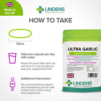Lindens Ultra Garlic 15000mg Odourless Capsules 120 Pack - UK Made - Vitamin B1 and D3 for Normal Muscle Function, Heart and Immune Health (10500mcg Allicin) - Letterbox Friendly
