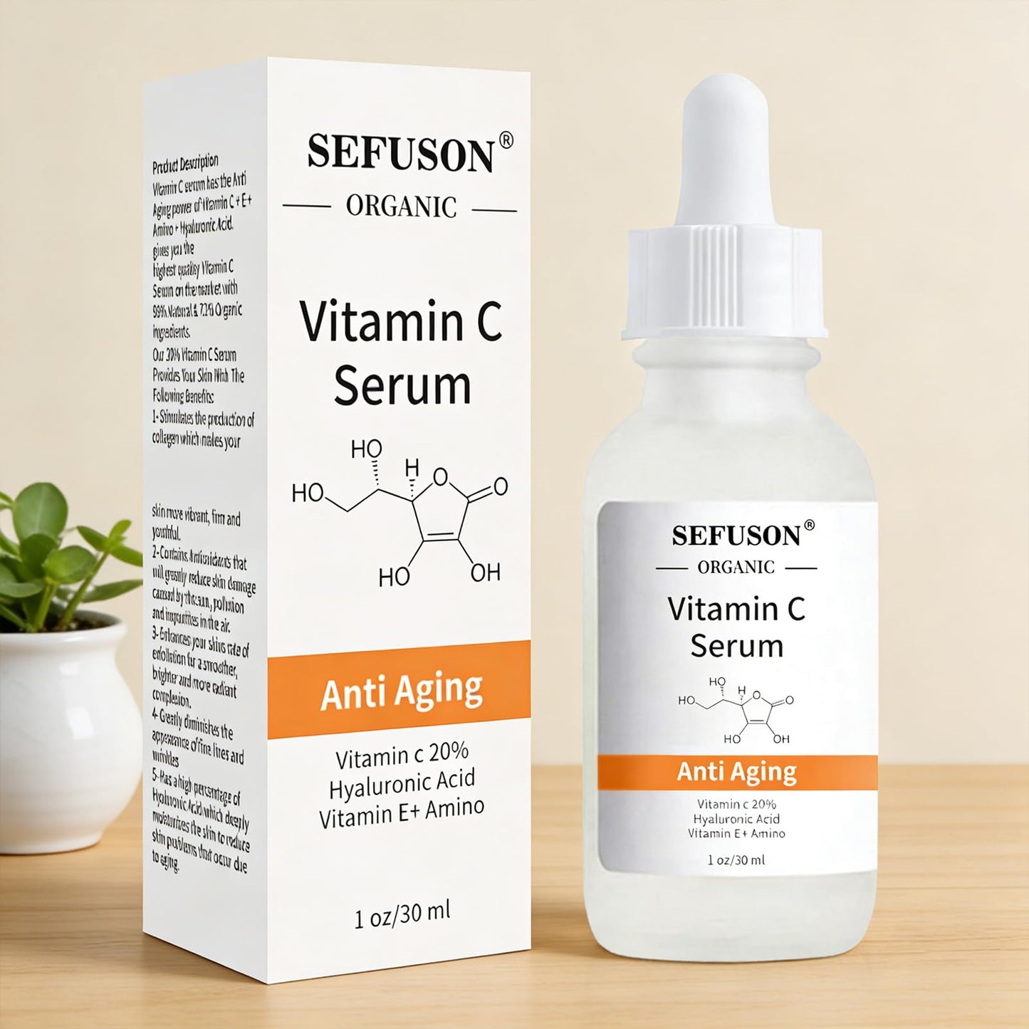 SEFUSON Vitamin C Serum Face, With Hyaluronic Acid, Vitamin E,20% Vitamin C for Anti-wrinkle, Dark Circle, Restore & Boost Collagen, Firming skin (30ML)