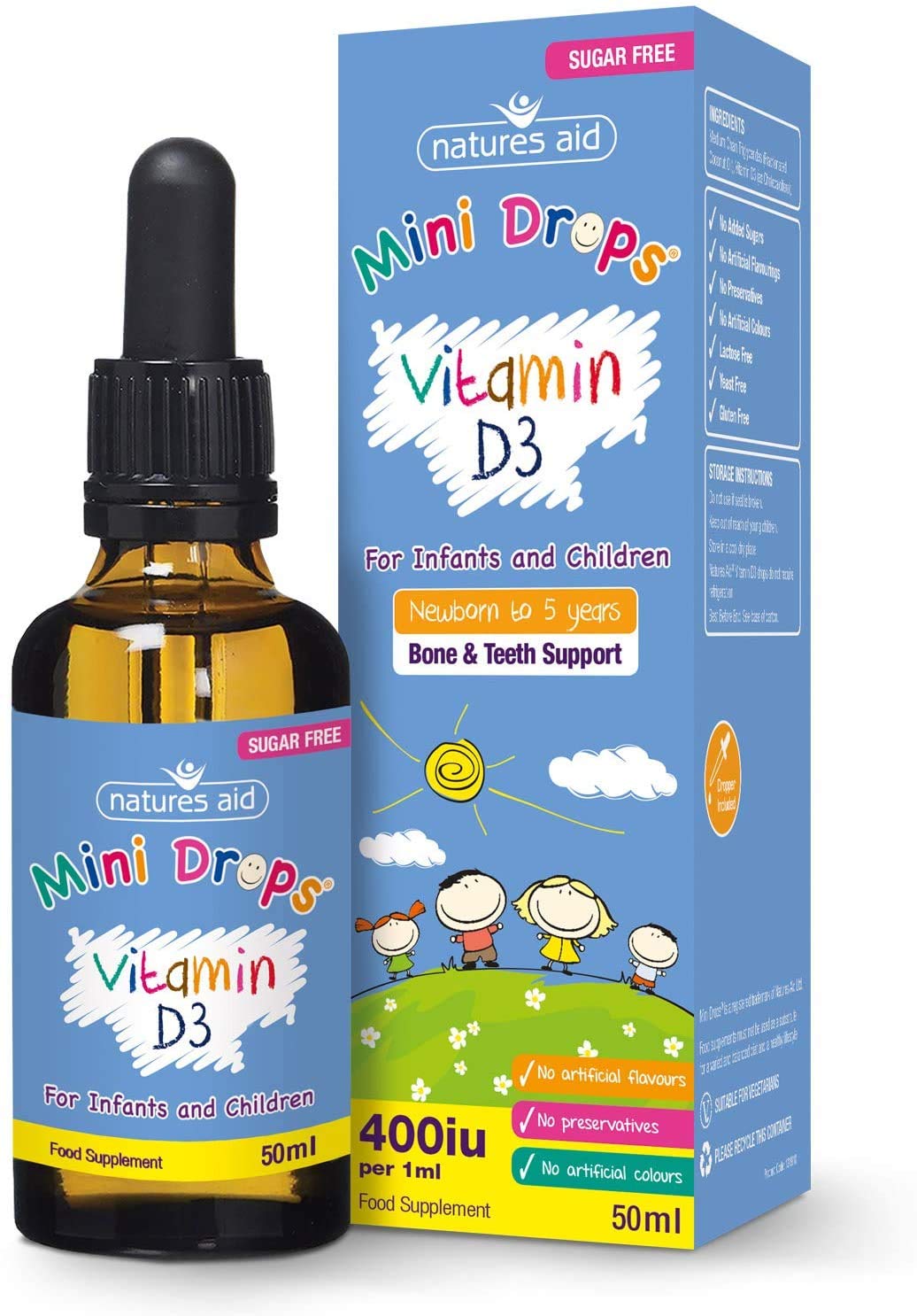 Natures Aid Vitamin D3 Drops, Bone Health, Immune Health, Infants and Children, Sugar Free, 50 ml (Pack of 6)