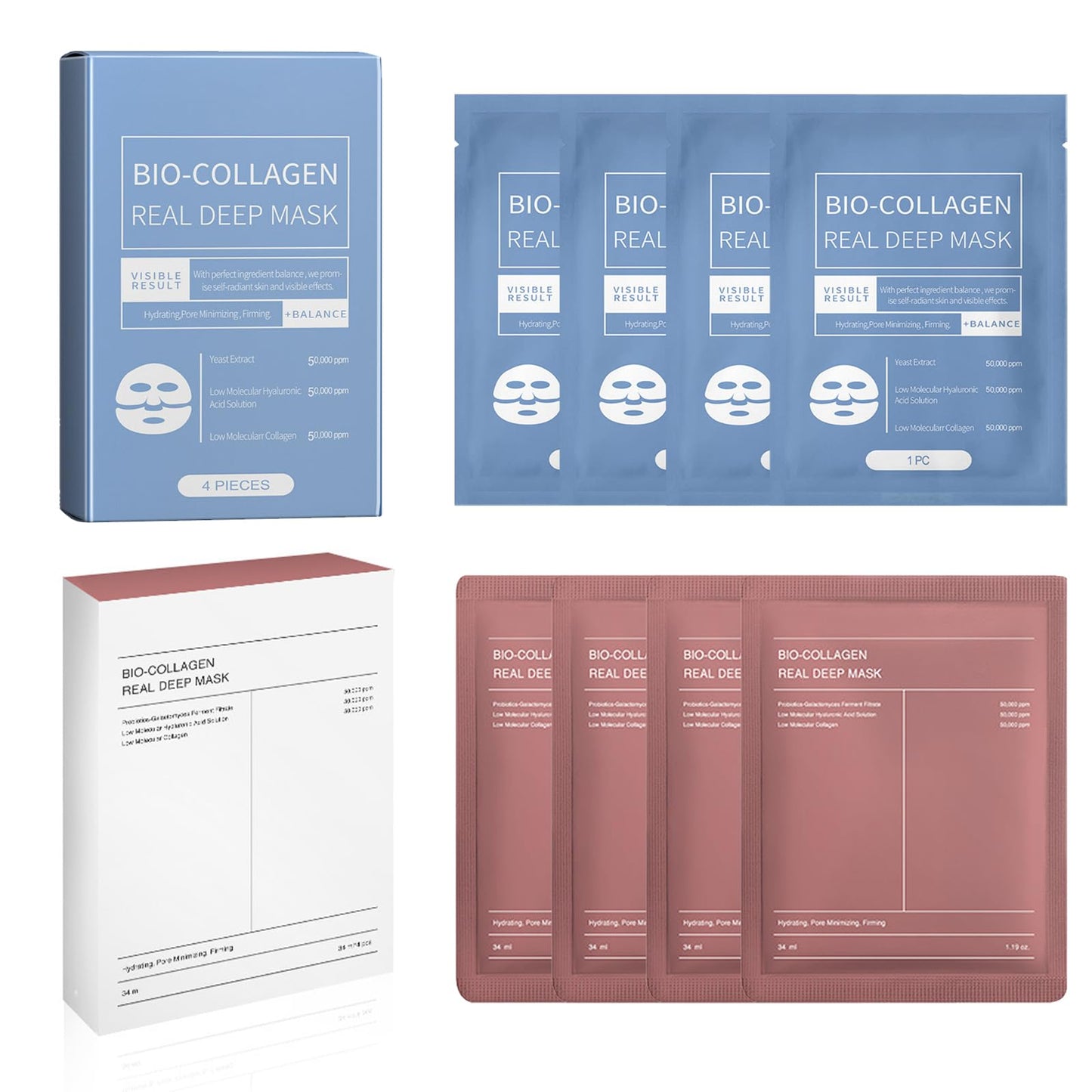 RuverLand Bio Collagen Face Mask 8 PCS, Collagen Real Deep Overnight Masks, Deep Hydration, Reduce Wrinkles, Elasticity Improvement, Night Treatment for Youthful Skin