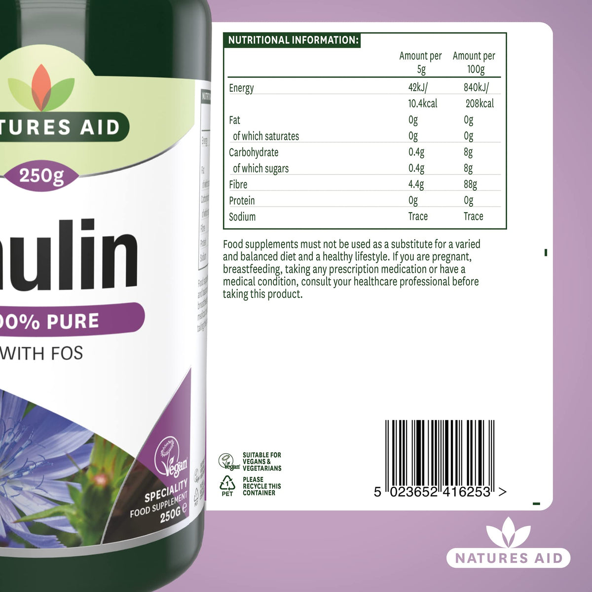 Natures Aid Inulin Powder Supplement 250g