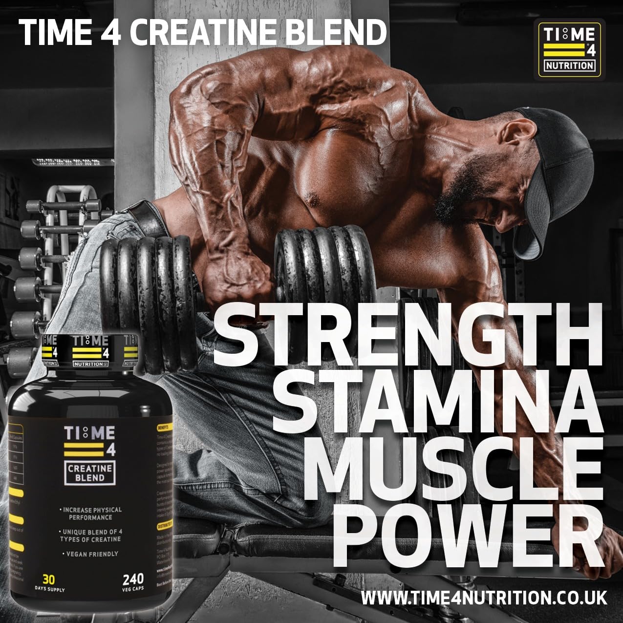 Time 4 Nutrition Time 4 Creatine Blend - 240 Creatine Capsules Not Creatine Tablets, 30 Day Supply, Unique Blend of 4 Types of Creatine, 6000mg Per Daily Serving Improve Muscle Strength Vegan Friendly & Gluten Free