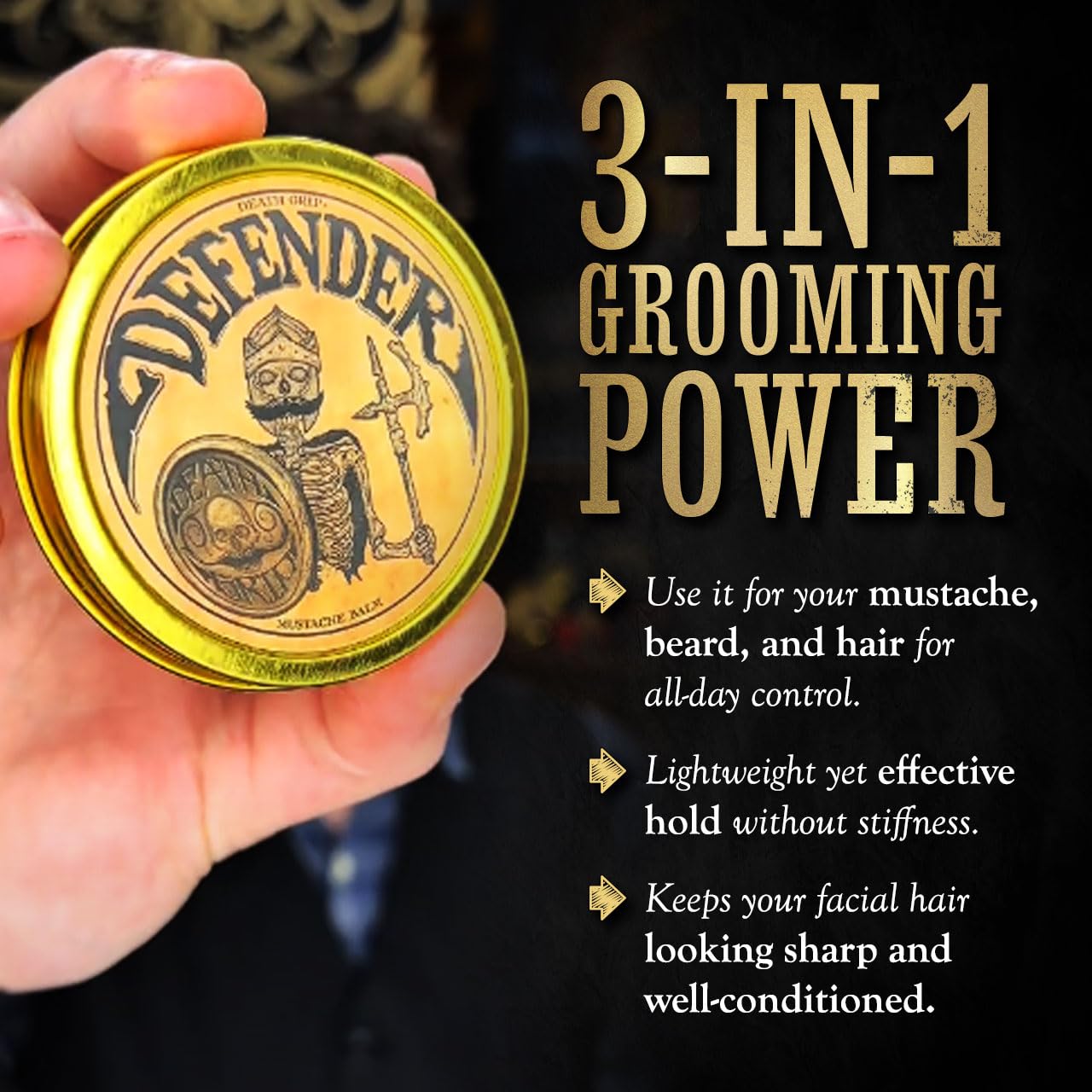 THE VINTAGE GROOMING CO. Defender Mustache Balm and Defender Mustache Guard Set | 2oz Mustache Balm & Mustache Drinking Protector