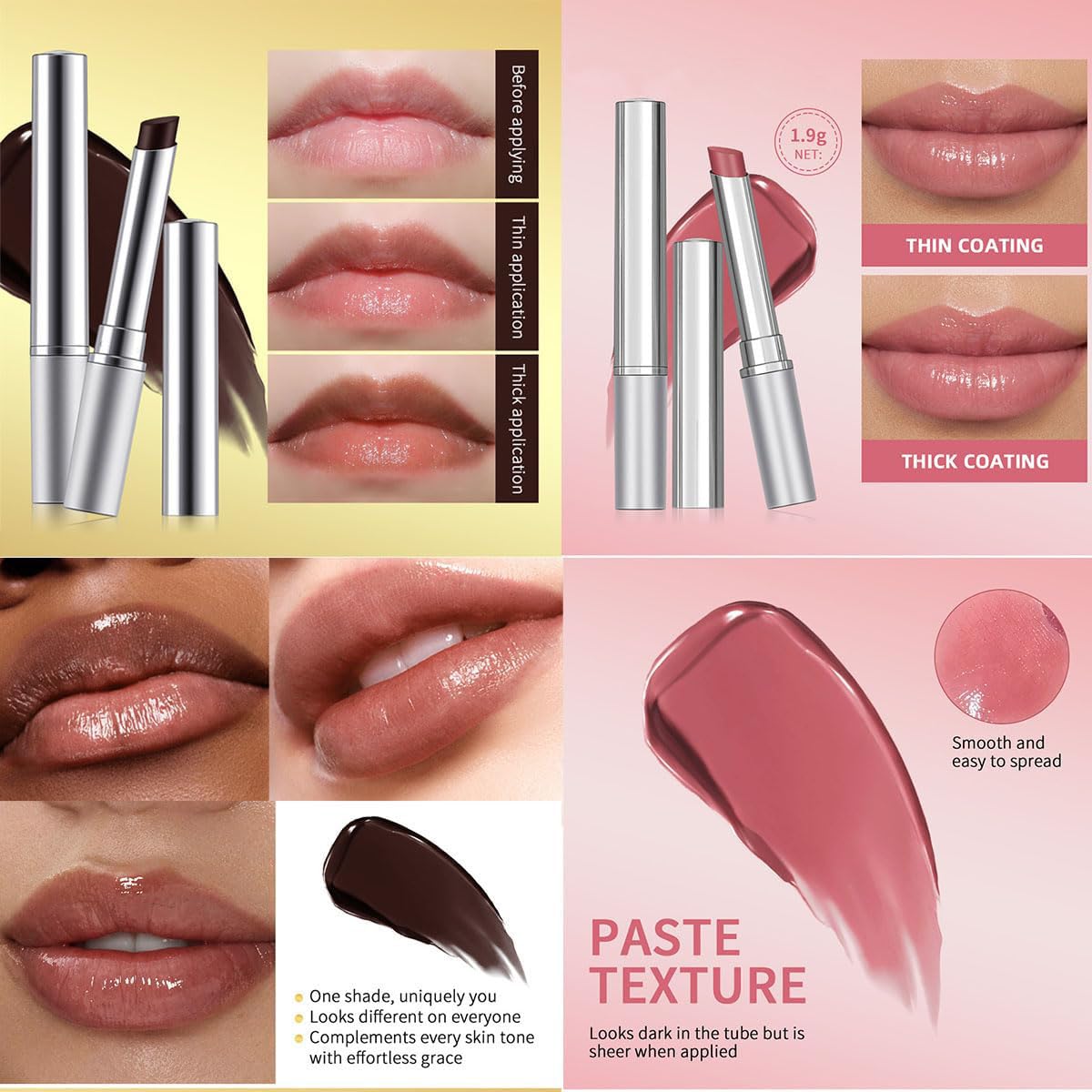Baorder 2PCS Honey Lipstick Tinted Lip Balm, Hydrating Natural Glossy Black and Pink Lip Balm, Sheer Moisturizing Lipstick Makeup Lip Care for Repairing Dry Lips