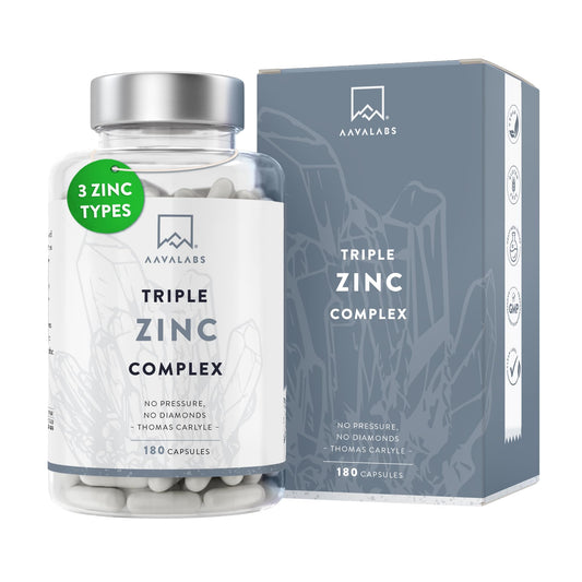 Triple Zinc 25mg - 3 Forms of Zinc with Vitamin C - Zinc Picolinate, Zinc Bisglycinate and Zinc Monomethionine - 180 High Strength Zinc Tablets - 6 Months Supply - Natural Zinc Supplements