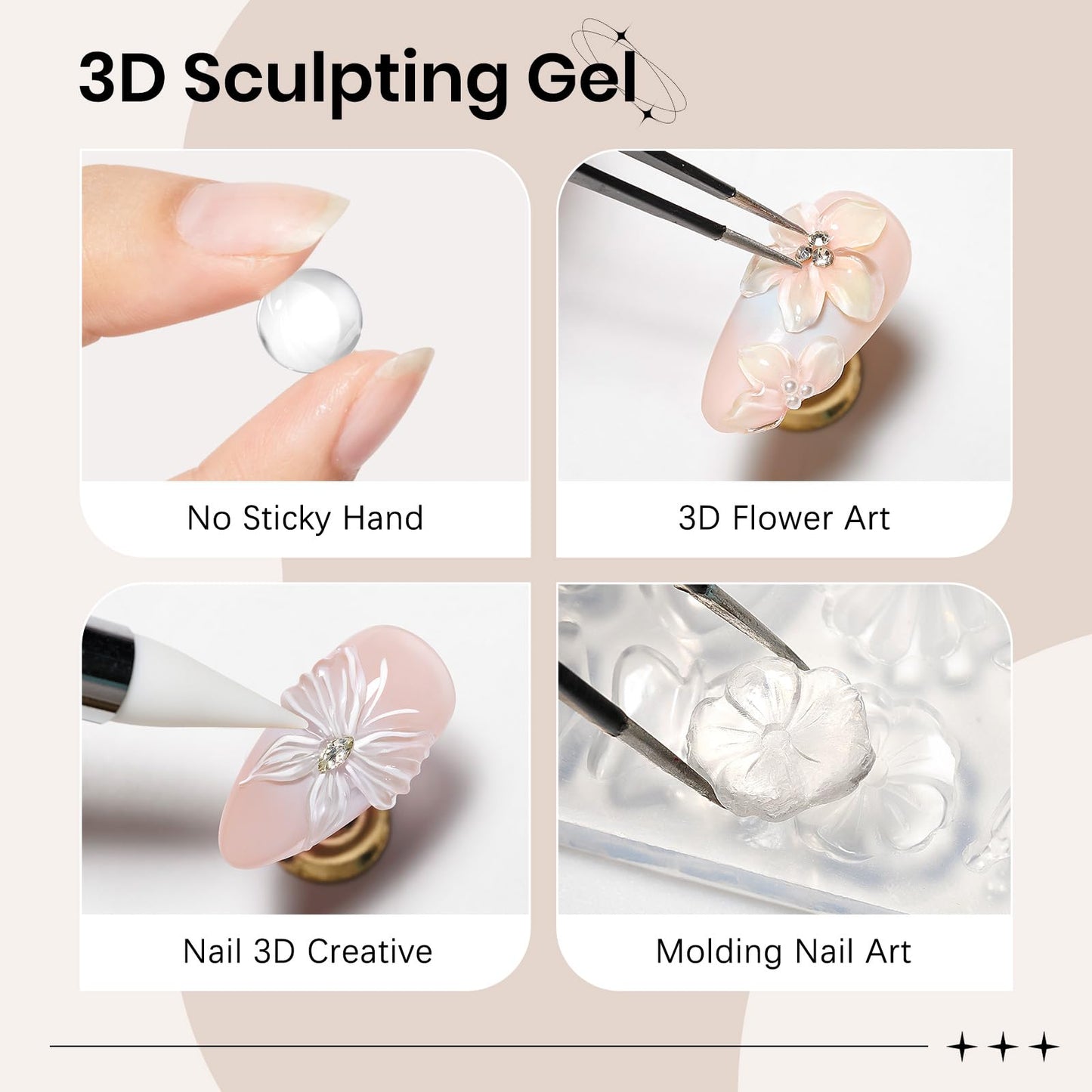 SUPWEE 3D Sculpting Gel for Nails Art, Clear Solid Hard Gel for Carving