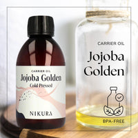 nikura Nikura Jojoba Oil Golden - 250ml | For Skin, Hair Growth, Face, Body, Scalp, Eyelashes & Nails | Moisturising & Hydrating | For Essential Oils | Natural, Vegan & UK | BPA Free