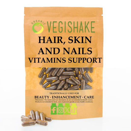 vegishake Hair Skin and Nails Vitamins – Biotin 10,000µg, Bamboo Extract, Vitamin C & Niacin – Vegan Capsules Hair Growth, Radiant Skin & Strong Nails (90 Capsules)