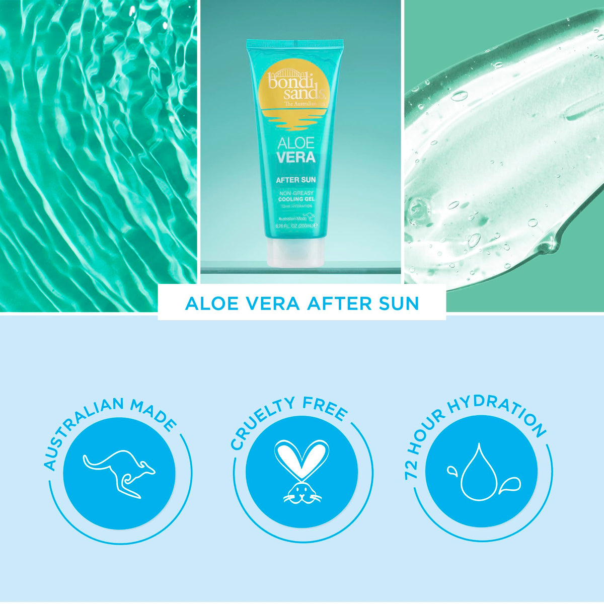 Bondi Sands Aloe Vera After Sun Cooling Gel 200ml | Enriched with 95% Aloe Vera Gel | Hydrating & soothing | Cruelty Free| 200ml/6.76 Fl oz