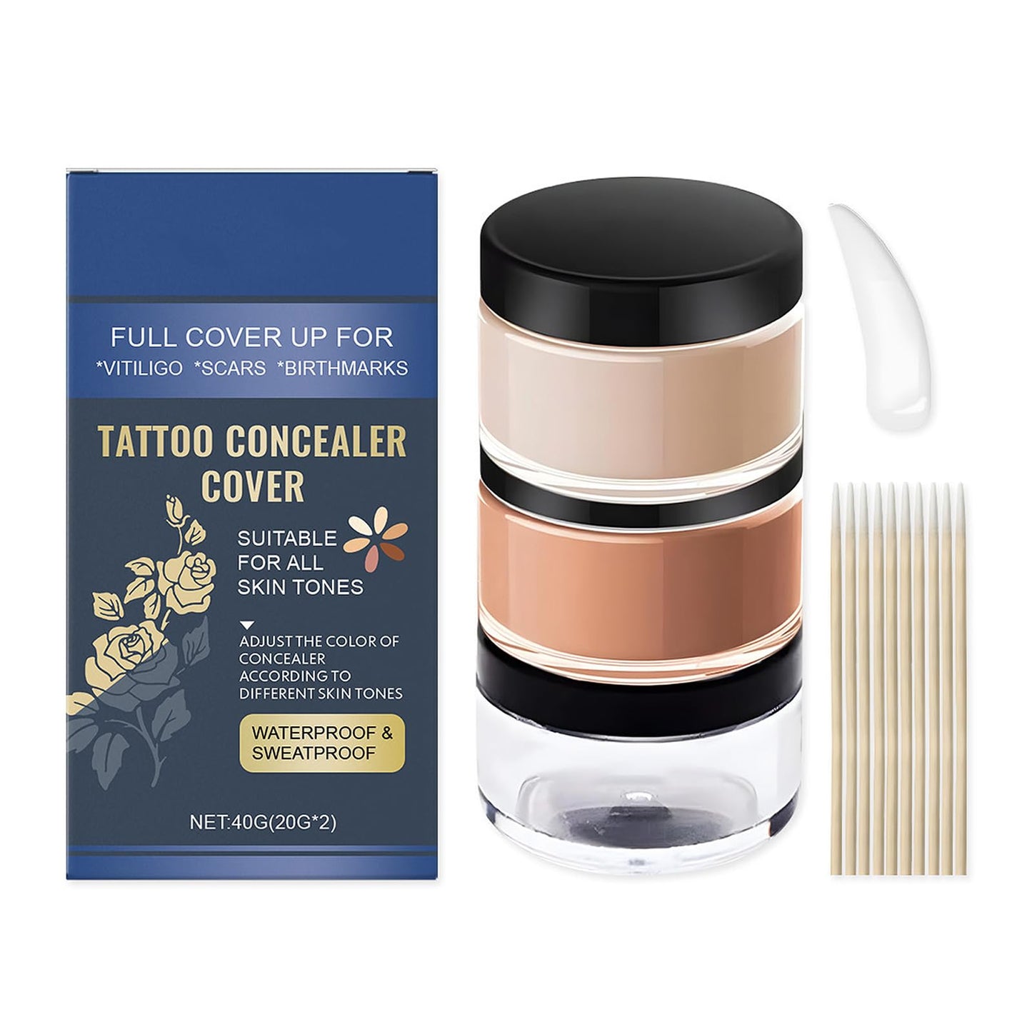 HERBINSOLS Tattoo Cover up Makeup Waterproof - 2 Colors Tattoo Concealer Full Coverage - Natural Body Makeup for Scars and Bruises - Bruise Cover up makeup for All Skin Tones(Light & Dark)