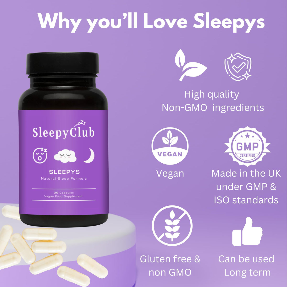 Sleepyclub Advanced Sleep Complex | 6 High Strength Sleep Support Ingredients | Magnesium Glycinate | Suitable for Long Term Use | 1 Month Supply of Sleeping Tablets | Vegan