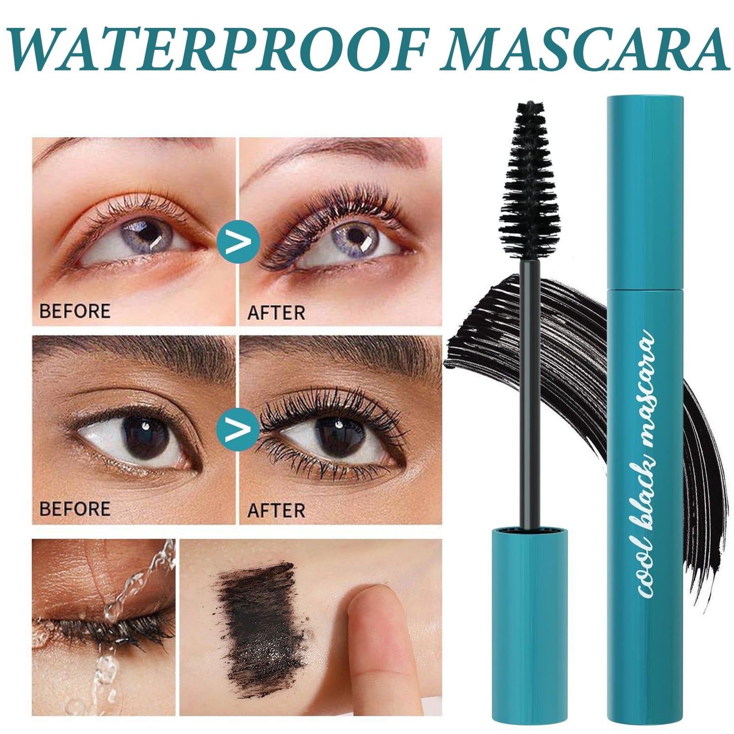 HERBENJOY Mascara Black, Liquid Lash Extensions Mascara, Waterproof & Smudge-Proof Thickening & Curling Lashes, No Clumping, Long-Lasting Volumizing Tubing Mas cara, Natural Hypoallergenic Mas-cara